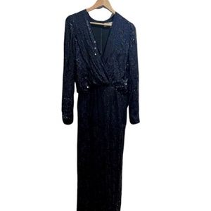 GALVAN Silk Maxi Dress In Dark Navy - shiny